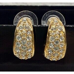 Swarovski S.A.L. Pave Encrusted Post Earrings Crystal Yellow Gold Tone Glam